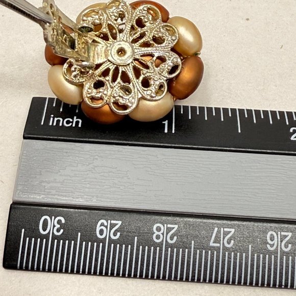 Vintage Beaded Earrings Brown‎ Clip-on Classic Old Money  Retro - Picture 7 of 9